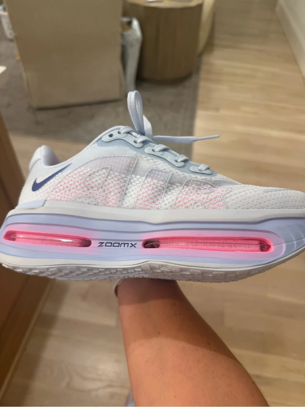 Nike Vomero Premium Air Max Lightweight Running Shoes — White with Pink Accent